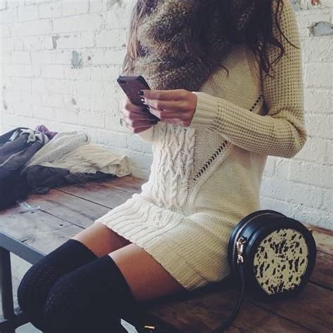 thigh high socks and sweater